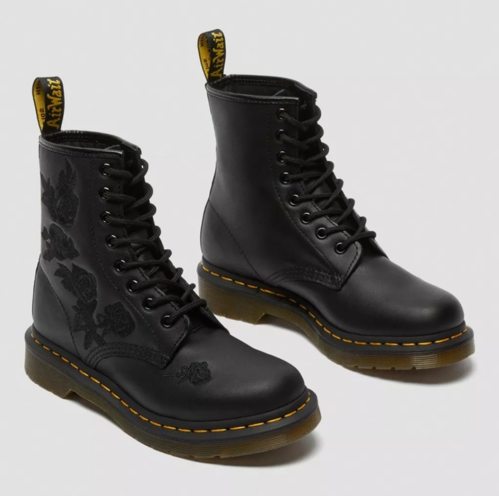 Dr Marten's 1460 VONDA MONO WOMEN'S FLORAL BOOTS size 10 black nwot